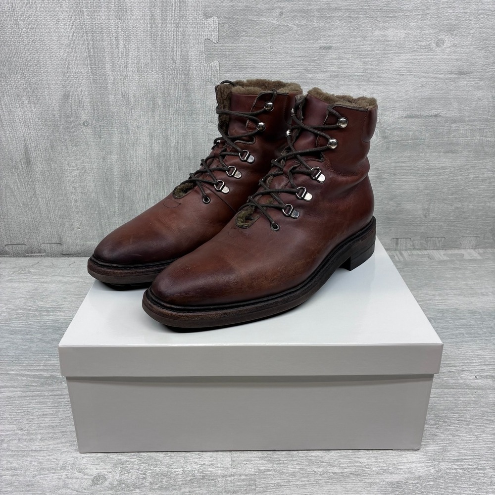 Carlos Santos Mountain Boots Mens 8 Brown Leather Shearling Lined 8865 Noble